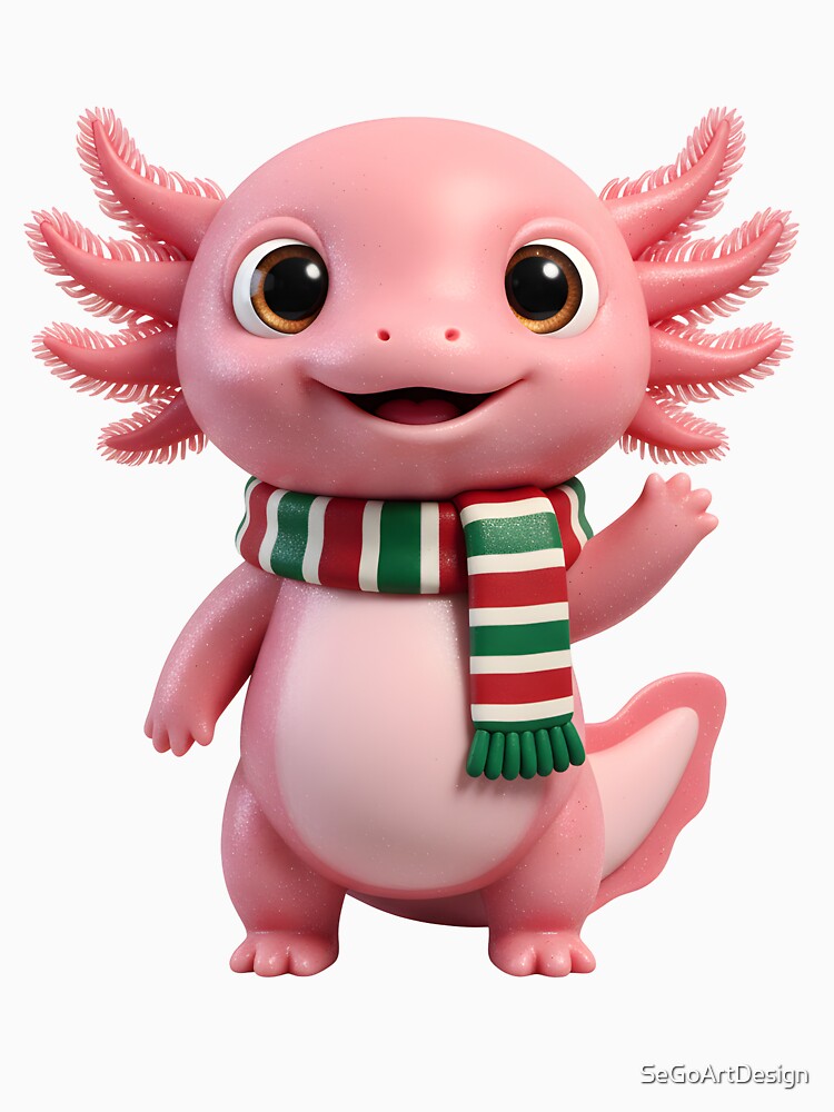 Cute Pink Christmas Axolotl with Festive Scarf by SeGoArtDesign