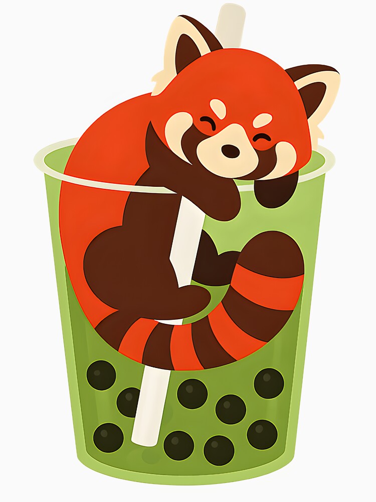 Kawaii Red Panda Drinking Matcha Boba Tea by BlueCoyoteDigital