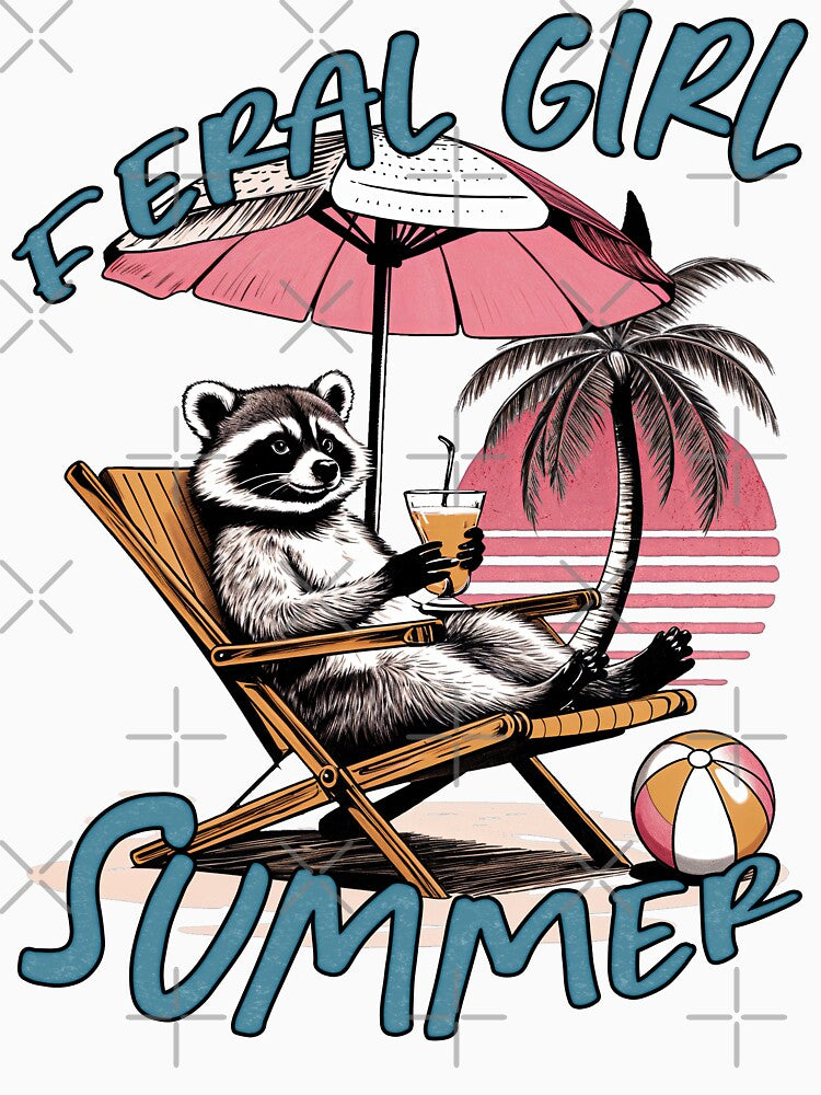 Feral Girl Summer, Beachy Raccoon by Quirkmoji