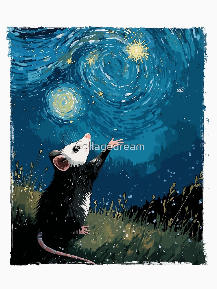 Cute opossum - Opossum Starry Night Impressionist Art Aesthetic by Collagedream