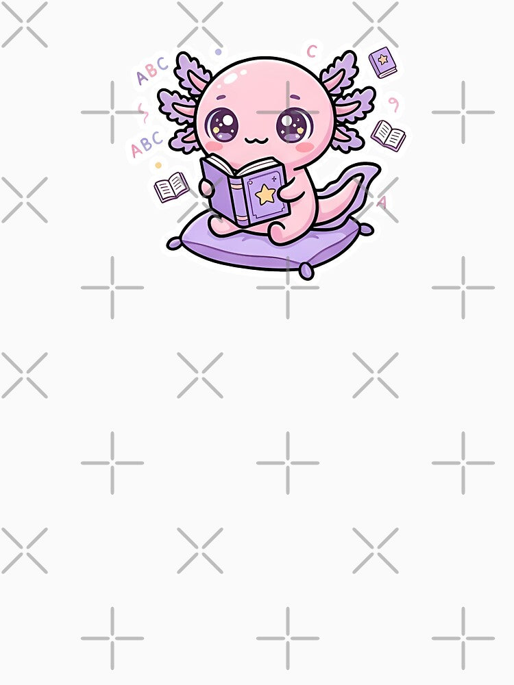 Axolotl Cute Kawaii Style – Axolotl reading - Happy Pink Axolotl Anime Aesthetic Art by VectorJoy