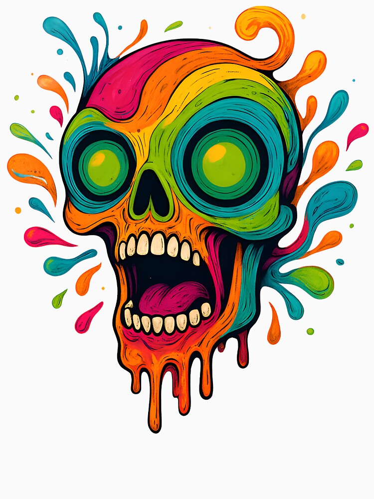 Psychedelic Meltdown Skull – Trippy Neon Art by Vivid Void Apparel