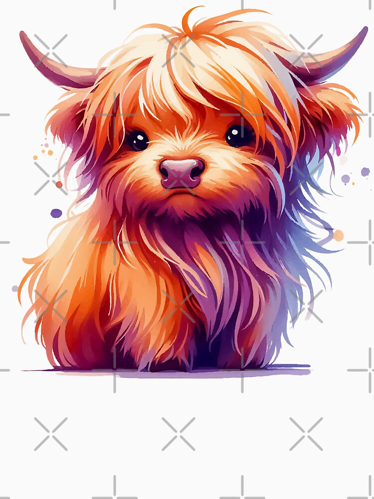 Cute Watercolor Scottish Hairy Highland Cow by TomFrontierArt
