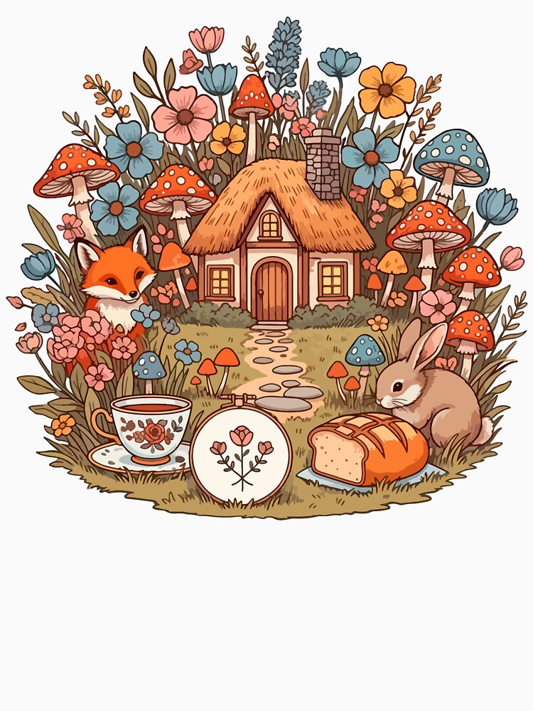 Cozy Cottagecore Woodland Picnic Fox Rabbit by SholoStudio