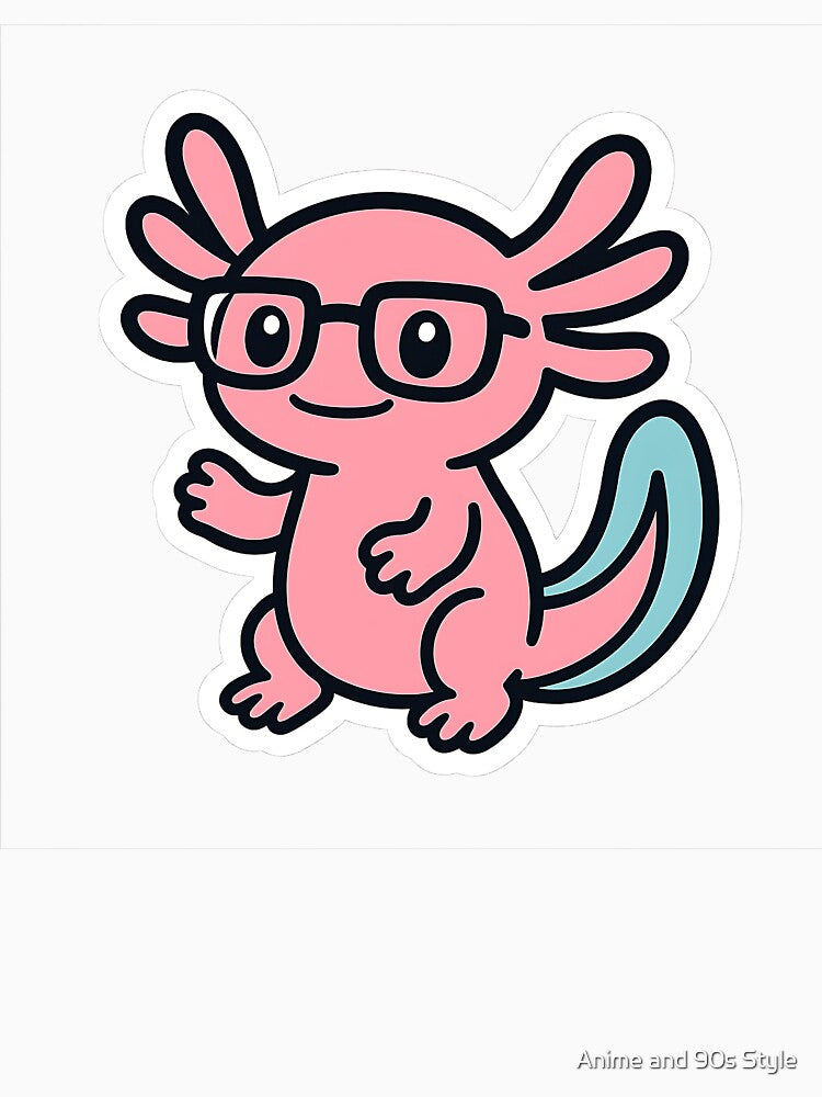 Kawaii Nerdy Axolotl by Anime and 90s Style