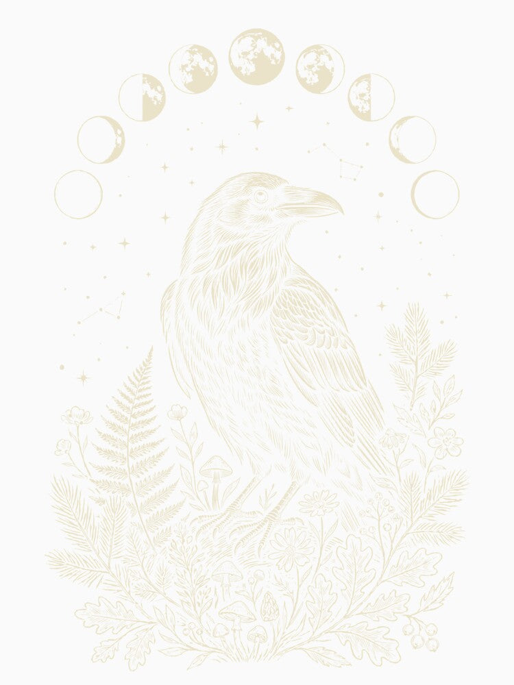Raven Moon Phases – Dark Celestial Occult Illustration by Skyleton