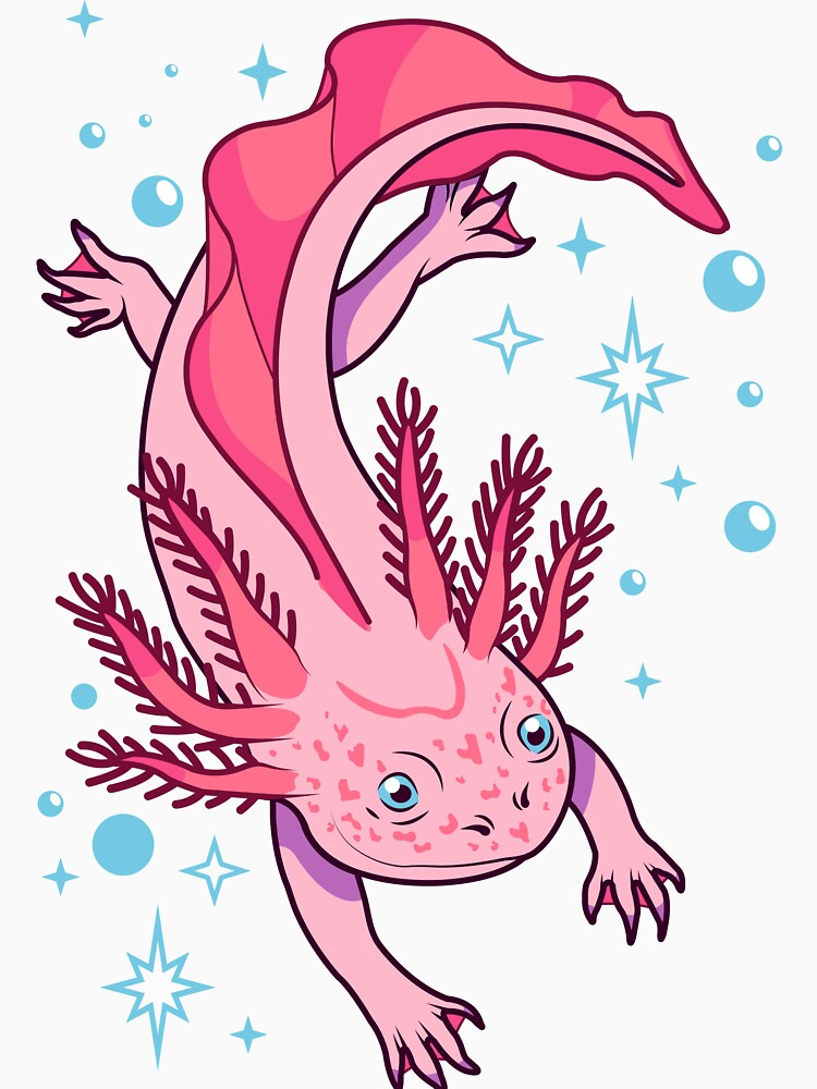 Pink axolotl floating among bubbles by megudesignart