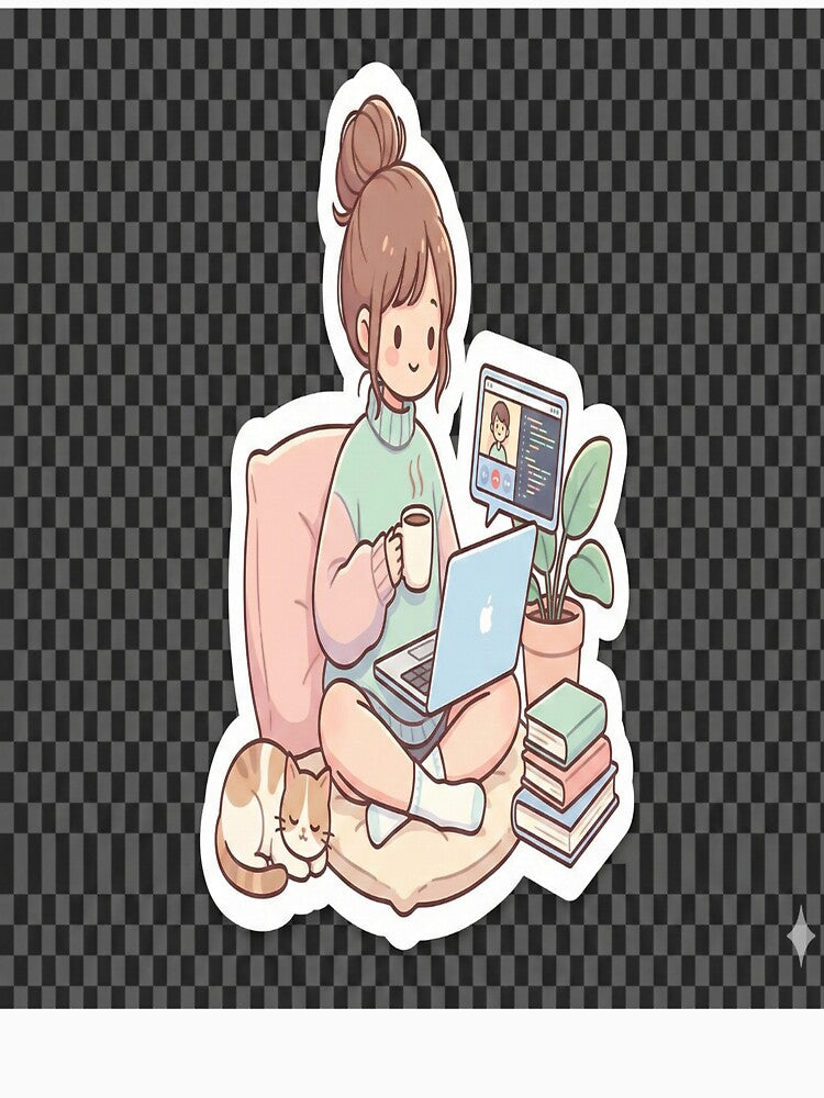 Cute Work From Home Girl Sticker | Cozy WFH Aesthetic by prachiuke264