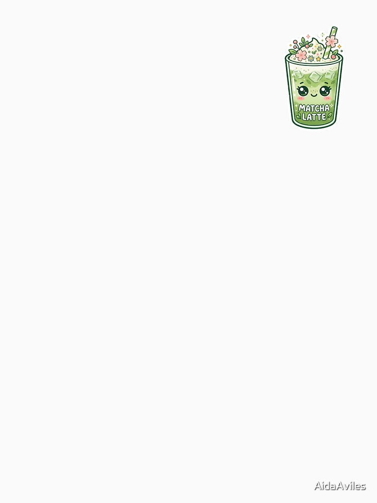 Matcha Latte Kawaii with Flowers - Sticker Aesthetic Style by AidaAviles
