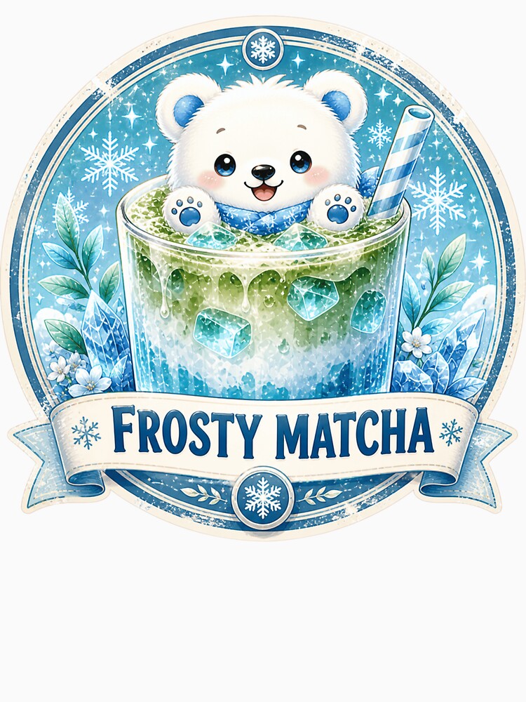 Cute Polar Bear Frosty Matcha Iced Latte Sticker by BrewmarkStudio
