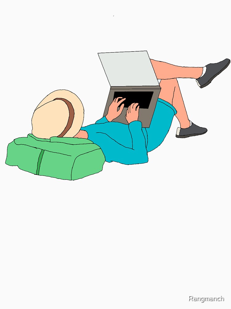 Digital Traveler Relaxing with Laptop Illustration by Rangmanch