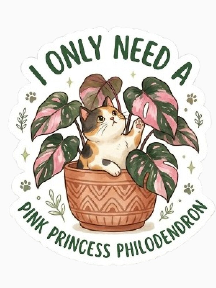 Cat and Pink Princess Philodendron - Rare Plant Collector Sticker by Barkashow