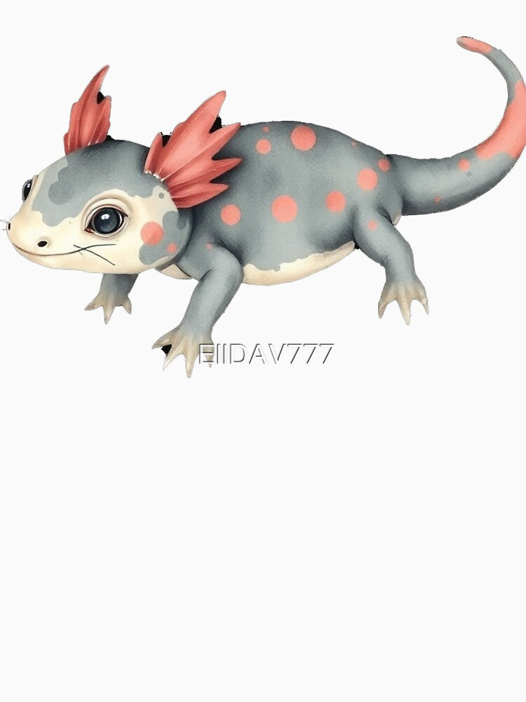 Cute Kawaii Axolotl Watercolor Art - Pink Gray Spotted Salamander Illustration by EllDAV777