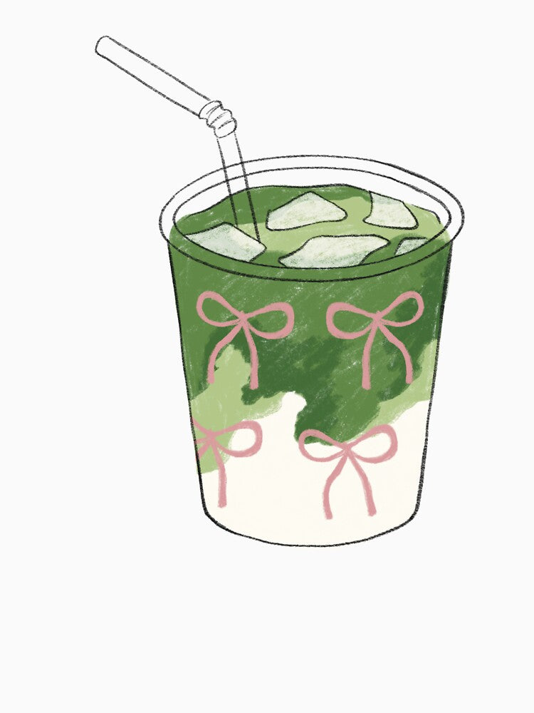 Cute Iced Matcha Latte with Pink Bows by nuteling
