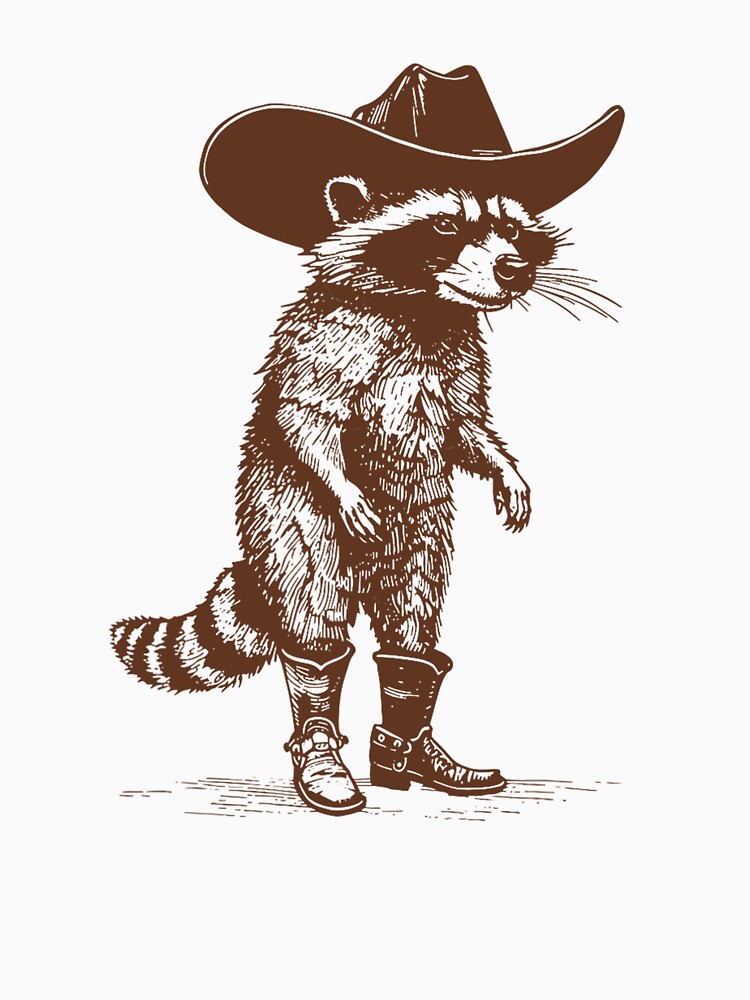 Vintage Raccoon Cowboy Cowgirl Trash Panda Western Country T-Shirt by AnnetteGarrett