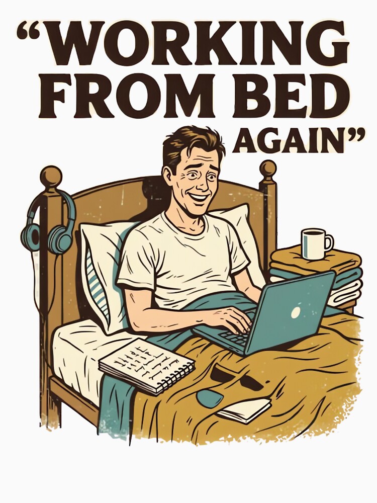 Working From Bed Again Funny Vintage Remote Worker Design by urbinet