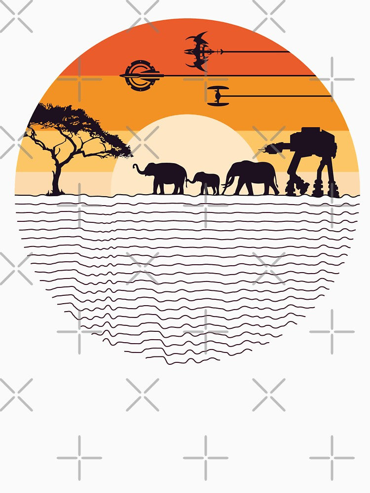 Elephant and robot walk on sunset by OnlyPrint20