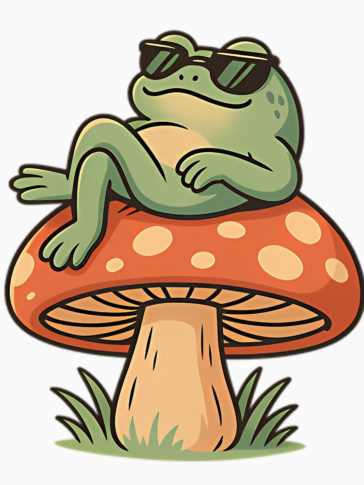 Cool Frog on Mushroom Cute Character by folgersolarzj