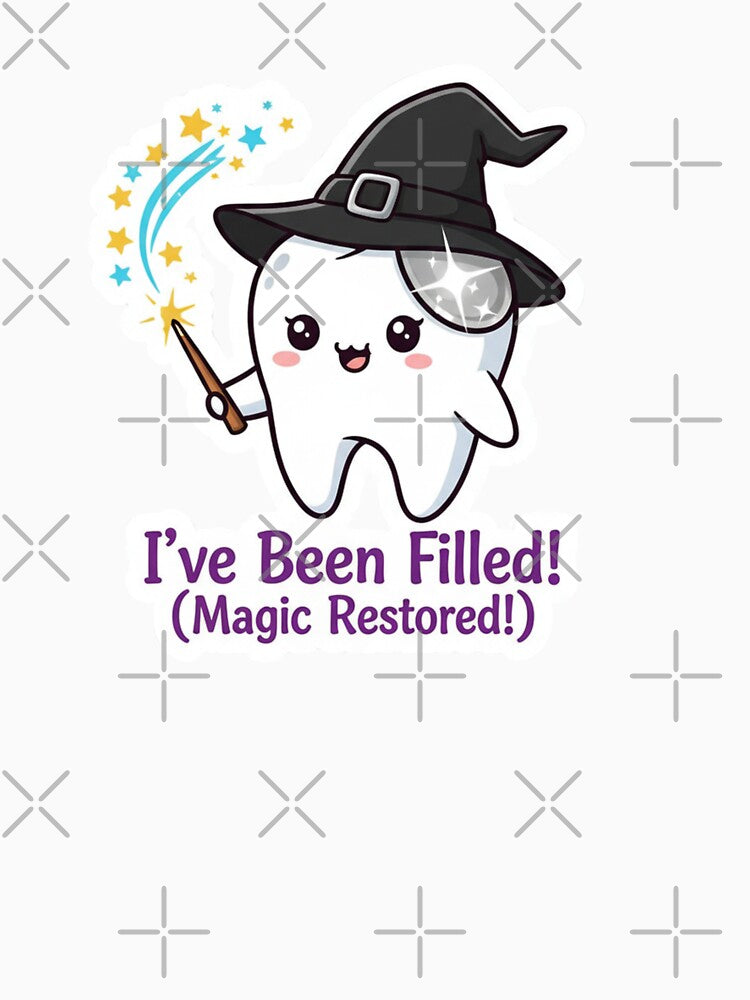 Cute Tooth Wizard I Have Been Filled Magic Restored Dental Care Sticker by bvdesignart