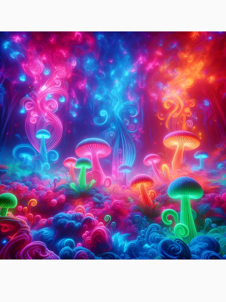 Ethereal Neon Mushroom Forest - Psychedelic Glow Fantasy Art by Sybille-Yates