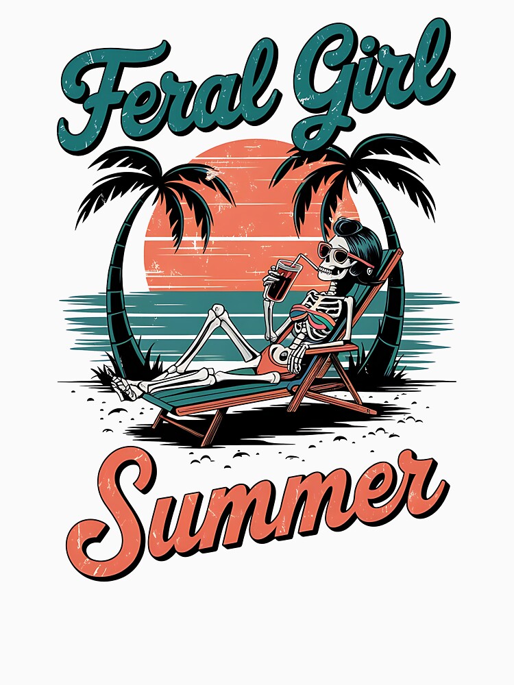 Feral Girl Summer Skeleton Retro Beach Goth Design by NightSpell