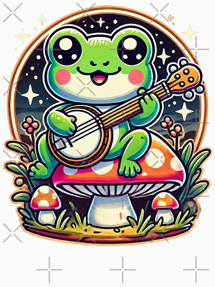 Cute Frog Playing Banjo on Mushroom Fantasy Art by Victor Shadehorn