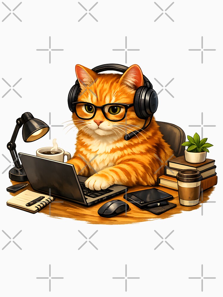 Orange Cat Working from Home – Premium Home Office Illustration by builtforyou