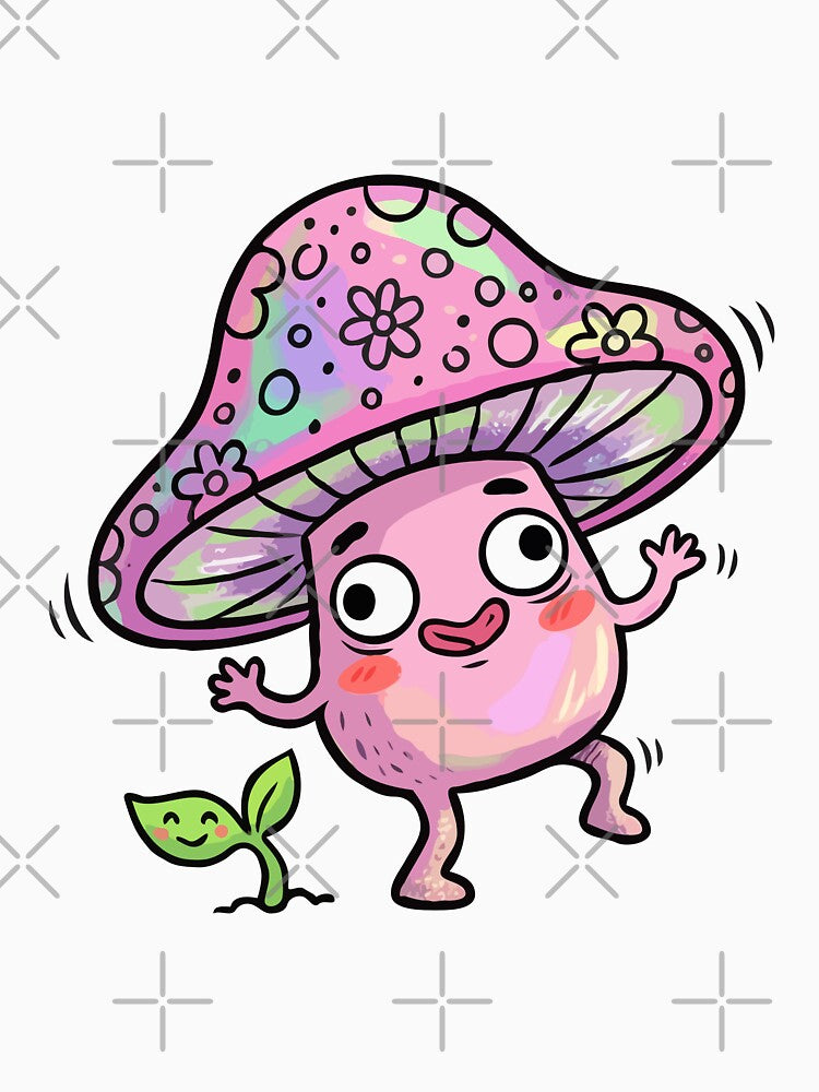 Pink Iridescent Sprout Fungi Character by Emegan Print Art