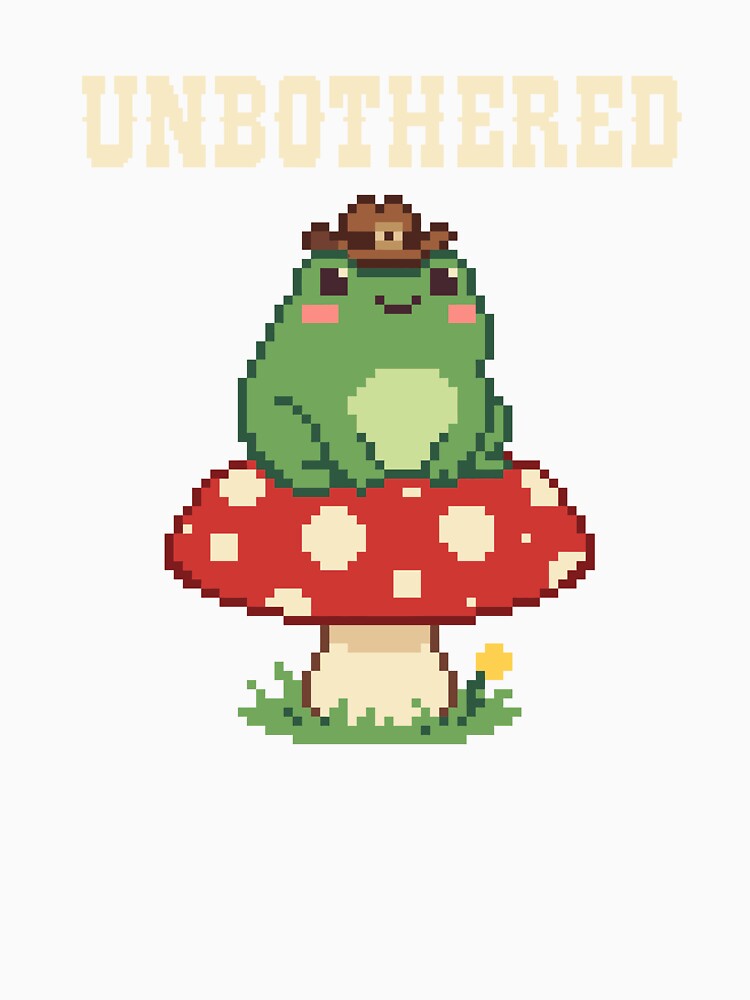 Unbothered Cowboy Frog on Mushroom Cute Pixel Art by artistastshirt