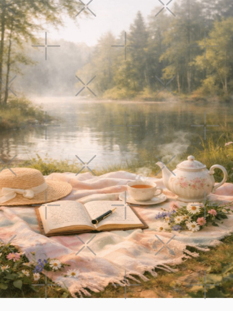Fairytale Picnic Poetry – Storybook Tea by the Lake Cottagecore Art by ArtFreshStudio