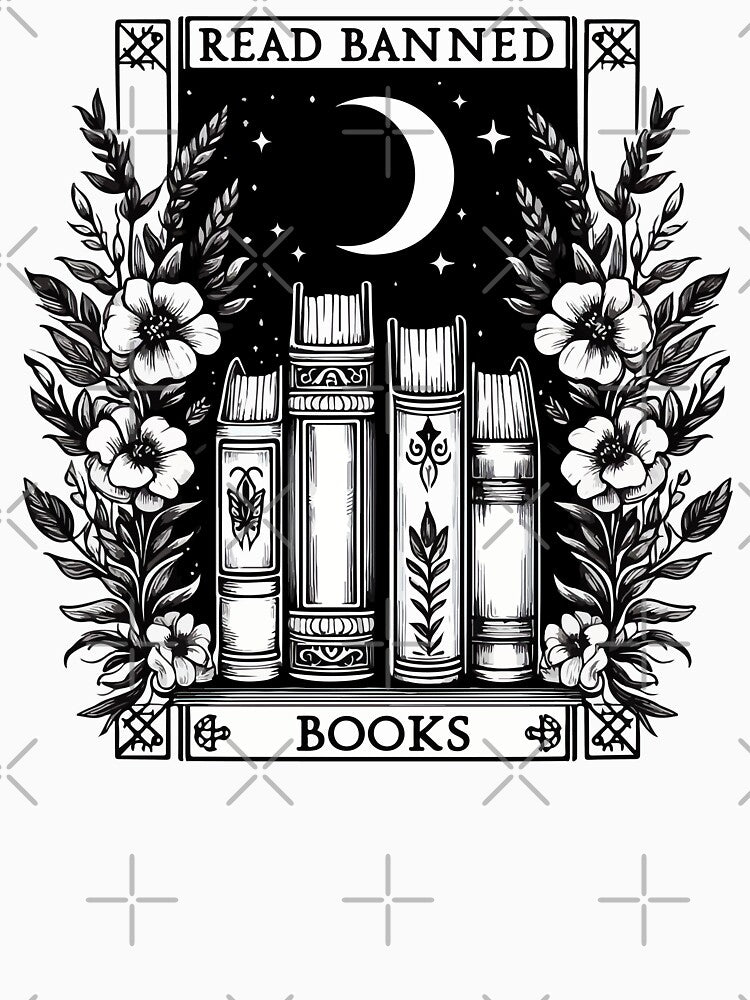 Read Banned Books Floral Garden Monochromatic by TomFrontierArt