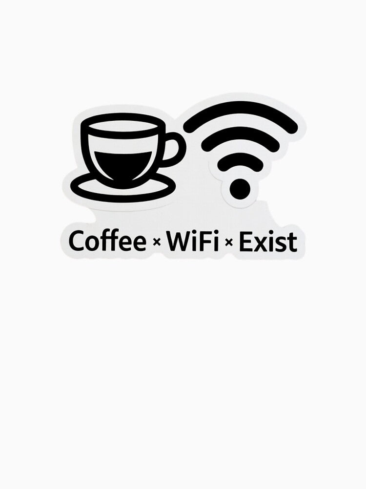 Coffee WiFi Exist Funny Remote Work Sticker Minimal Work From Home Humor by ZYNORAworld
