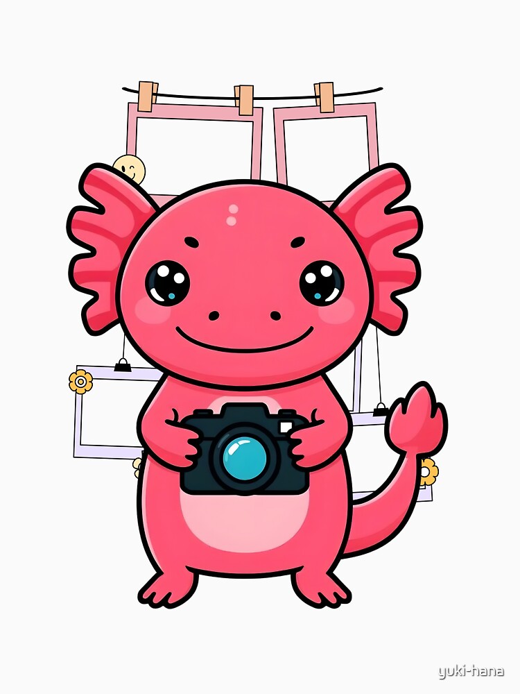 Cute Axolotl Photographer Kawaii Cartoon Camera Lover by yuki-hana