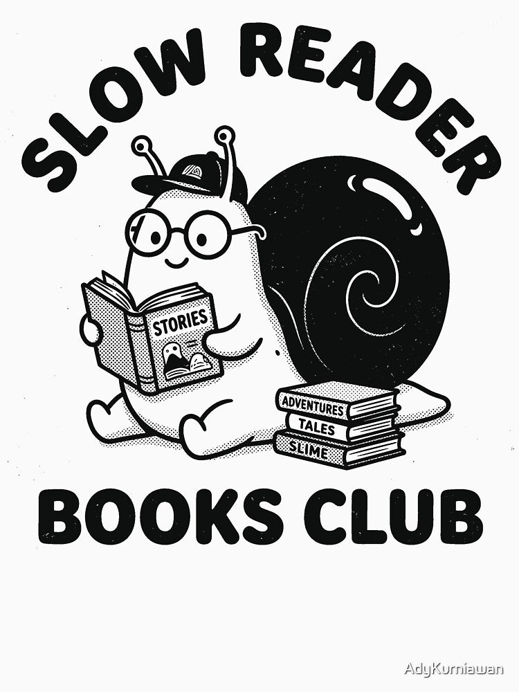 Slow Reader Books Club Funny Snail Reader Retro Art by AdyKurniawan