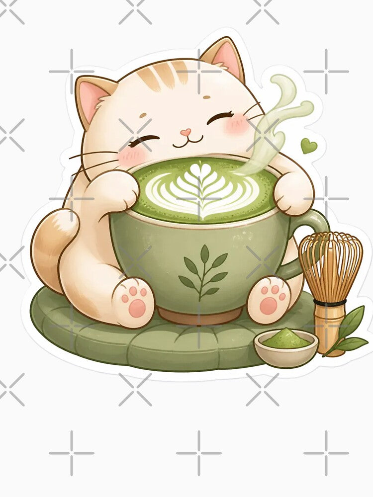 Matcha Cat Cozy Cafe Kawaii by StickyGuys