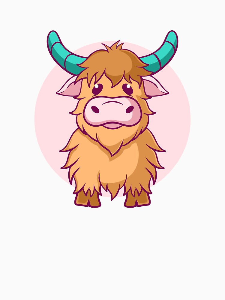 Cute Highland Cow with Blue Horns Cartoon by matildampugh