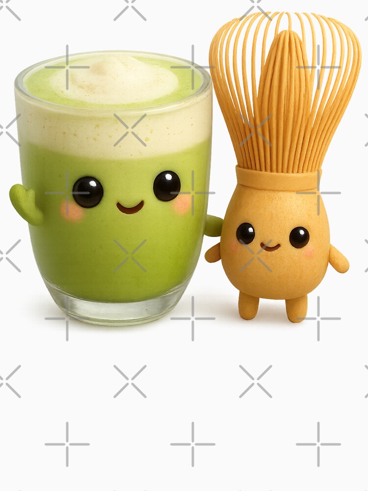 Cute Matcha Latte & Whisk Friends | Kawaii Fun Food Art by Moons Studio