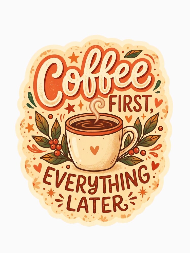 Coffee First Everything Later Sticker | Funny Coffee Lover Quote | Caffeine Humor Aesthetic Laptop Decal by JoyC Design Hub