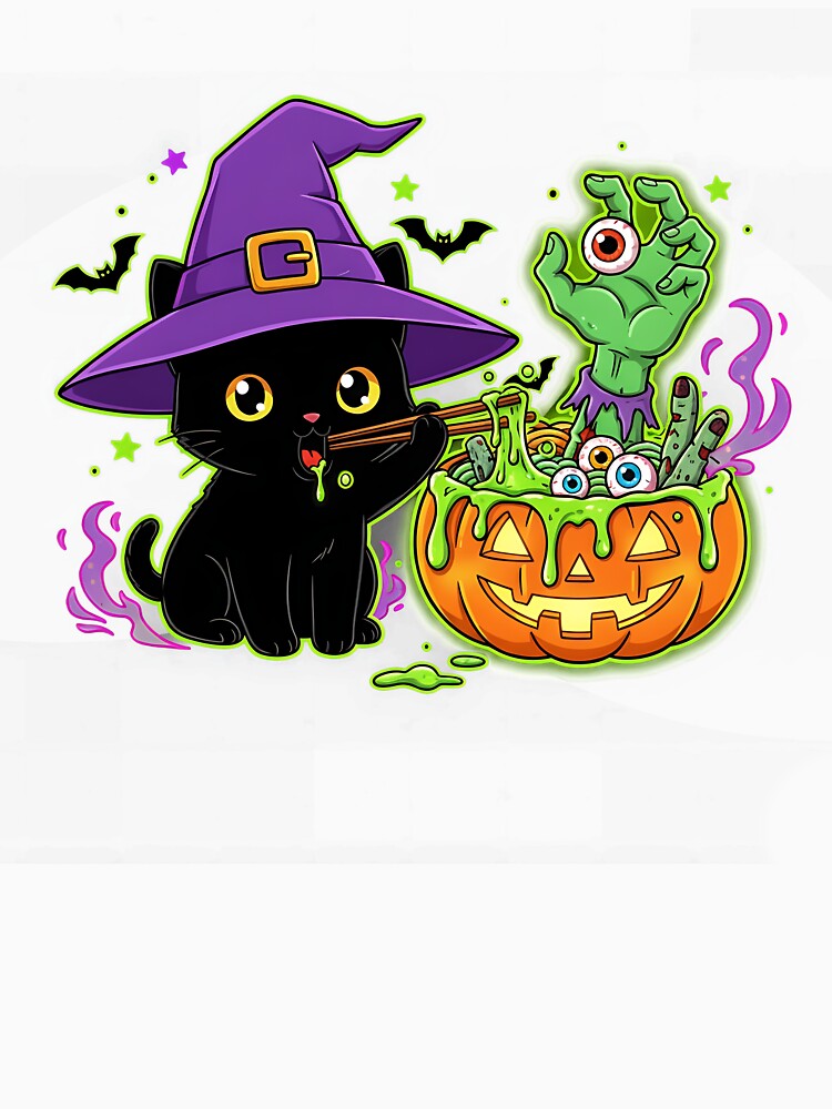 Spooky Black Cat Eating Ramen Halloween Kawaii Japanese by MOHITSALVI