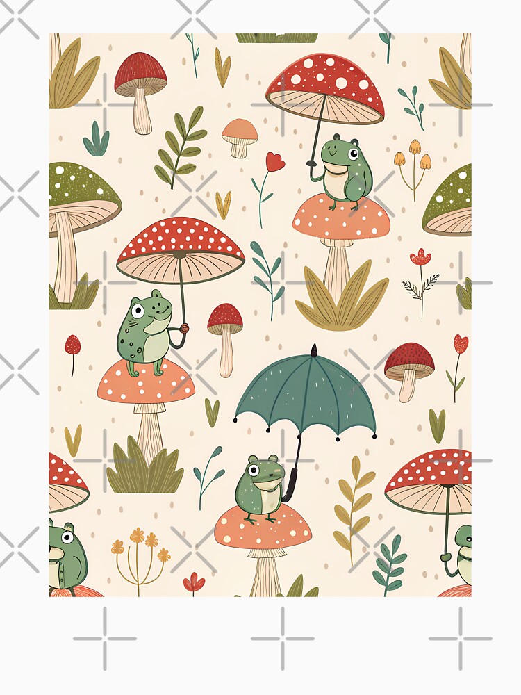 Whimsical Frogs on Mushrooms – Cute Forest Pattern with Mushroom Umbrellas by ThatBBStore