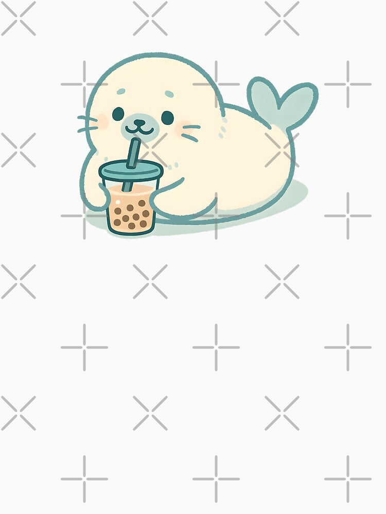 Adorable Doodle Drawing Of Cute Baby Seal Drinking Bubble Tea by SassyArtistry