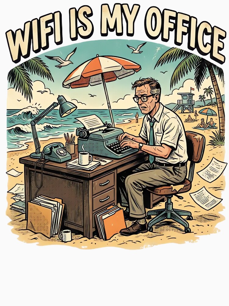 WiFi Is My Office Funny Beach Remote Work Vintage T-Shirt Design by urbinet