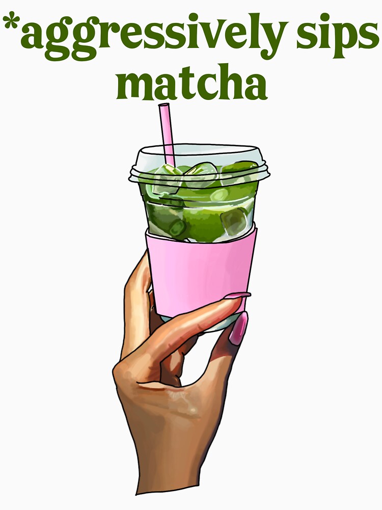 Aggressively Sips Matcha – Funny Matcha Aesthetic Sticker by AlyaCreates