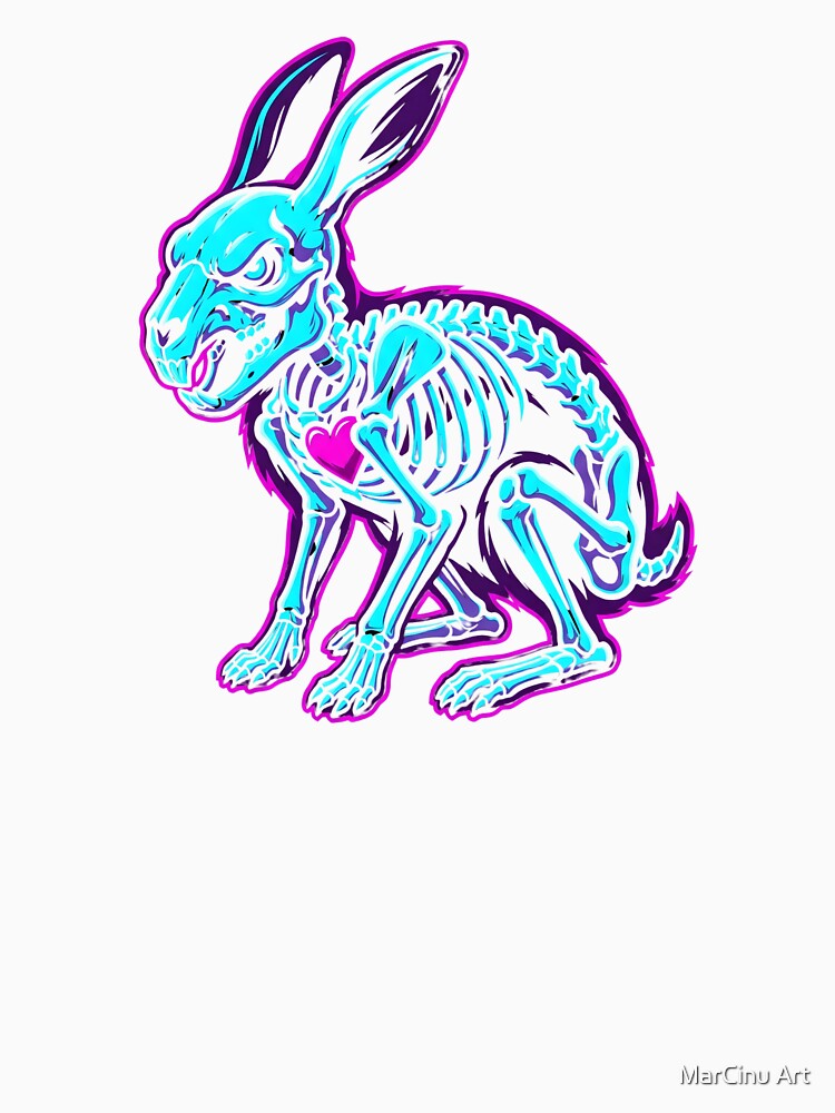 Neon Skeleton Rabbit Cyberpunk X-Ray Heart by MarCinu Art