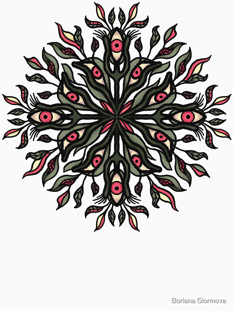 Trippy weird plant horror art - Psychedelic eyes mandala by Boriana Giormova