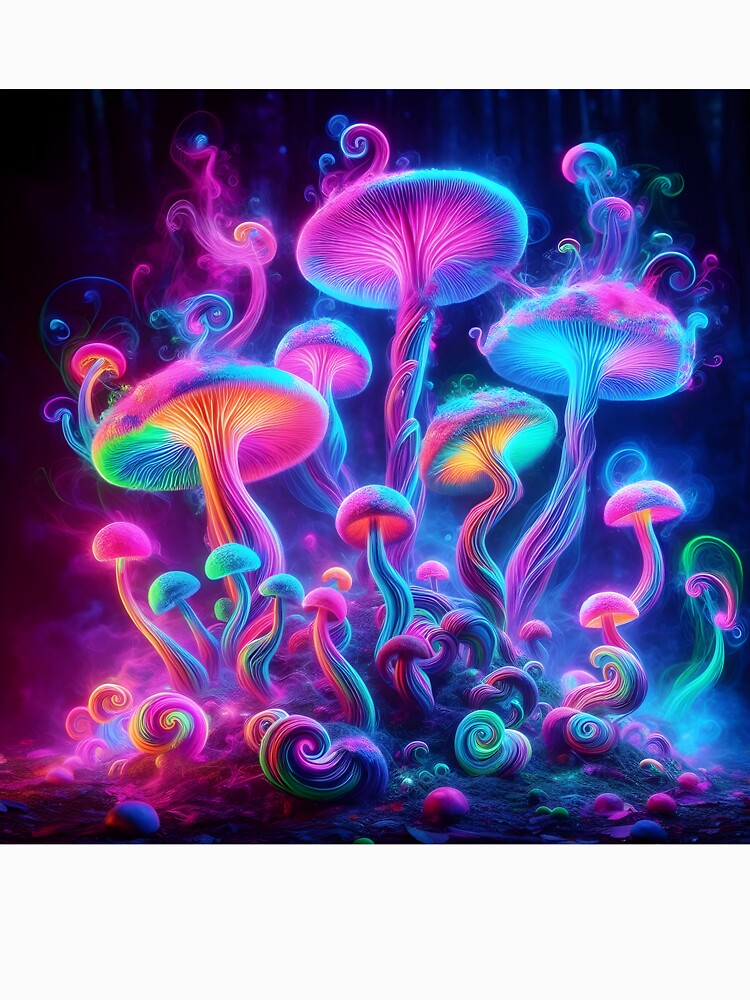 Neon Psychedelic Mushrooms - Trippy Glowing Fantasy Forest by Sybille-Yates