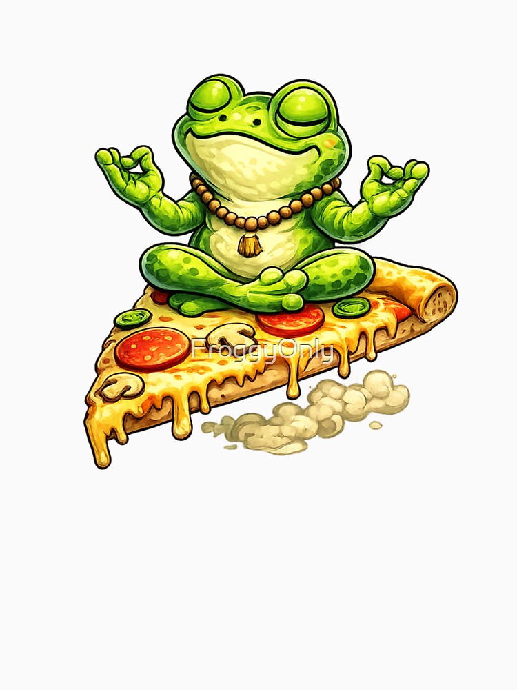 Frog meditating on a slice of pizza by FroggyOnly