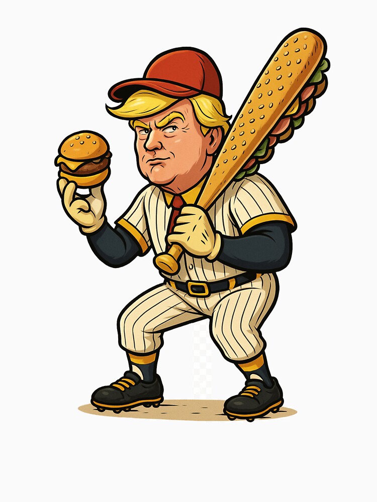 Donard The Sandwich Guy Baseball Player with Giant Sub and Burger - Funny Retro Food Sports Cartoon Character Art Print by zevorgue