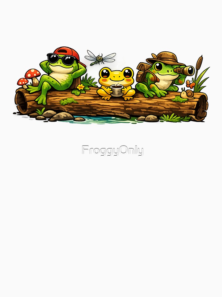 Three frogs on a friendly log by FroggyOnly