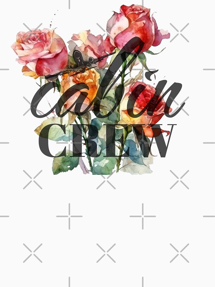 Cabin Crew & Roses Flower watercolor design for Flight Attendants Stewardess by AviationArtists